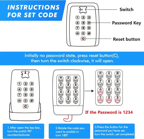 Miniatura 7 de Caja de Seguridad para Llaves, Caja de Almacenamiento de Llaves de Gran Capacidad con Anillo para Colgar, Combinación de Teclado de 12 Dígitos