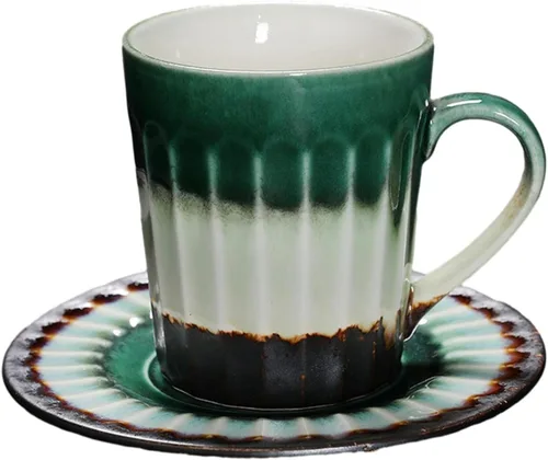 Miniatura 7 de CAPIJIONG 6.8 fl oz/6.67oz Vintage Cerámica Horno Taza de Café Set Creativo Simple Taza de Leche para Oficina Hogar Restaurante Café-Azul Esmalte