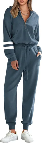 Miniatura 162 de PRETTYGARDEN Conjunto de suéter de 2 piezas para mujer, sudadera con cremallera, pantalones deportivos, ropa casual