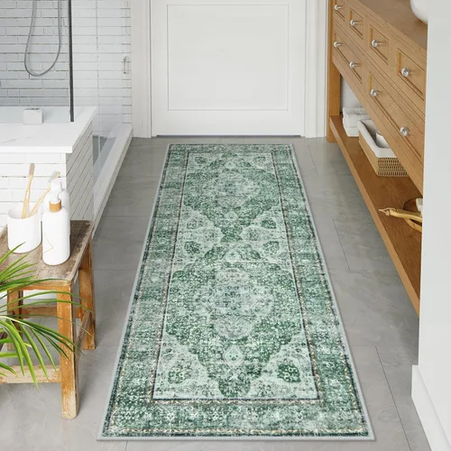 Miniatura 16 de Uphome Tapete de baño color naranja, estilo bohemio y envejecido, tapete de baño pequeño de terciopelo súper acogedor, antideslizante, lavable a