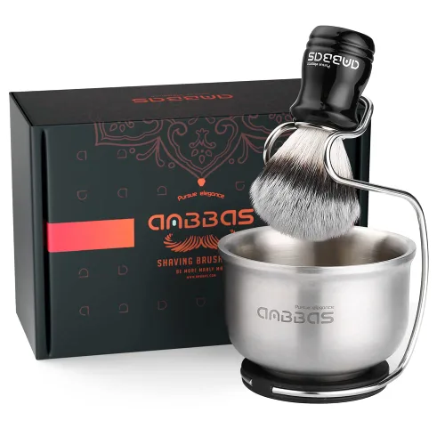 Miniatura 11 de Anbbas Cepillo de afeitar de pelo de tejón puro, mango de madera y jabonera grande con soporte de afeitado de acero inoxidable, kit 3 en 1