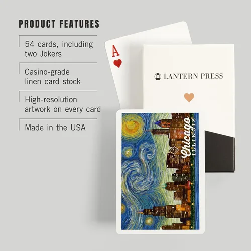 Miniatura 3 de Lantern Press Chicago, Illinois, Noche estrellada (52 cartas de juego, baraja de cartas de tamaño póquer con Jokers)