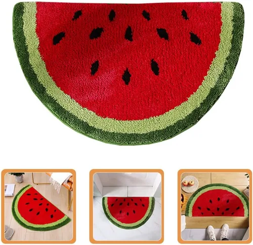 Miniatura 8 de VOSAREA Alfombra en forma de fruta, alfombra semicircular para puerta, alfombra de baño de felpa antideslizante, absorbente, alfombra gruesa