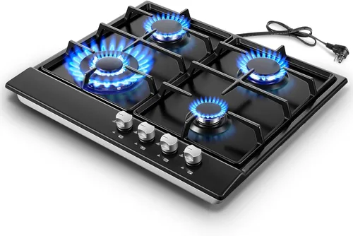 Estufa de Gas de 24 Pulgadas Eascookchef, Placa de Cocina de Gas de 24 Pulgadas con 4 Quemadores, Placa de Cocina Empotrada NG/LPG Convertible,
