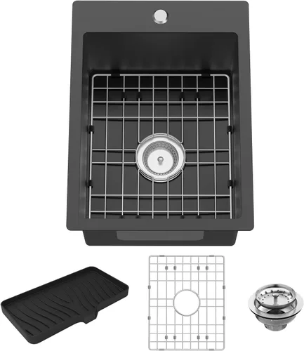 Miniatura 17 de Fregadero de cocina y bar negro de 12 x 16 pulgadas, pequeño tazón de acero inoxidable para montaje inferior, fregadero de cocina y bar, elección