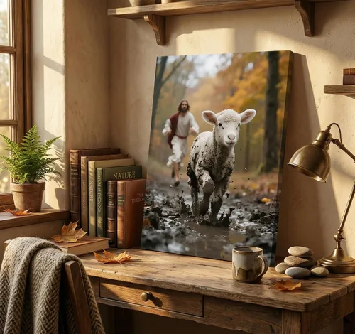 Miniatura 2 de Lienzo de Jesús corriendo tras cordero perdido, arte de pared de Jesús y cordero, póster de buen pastor cristiano, arte impreso para sala de Oveja