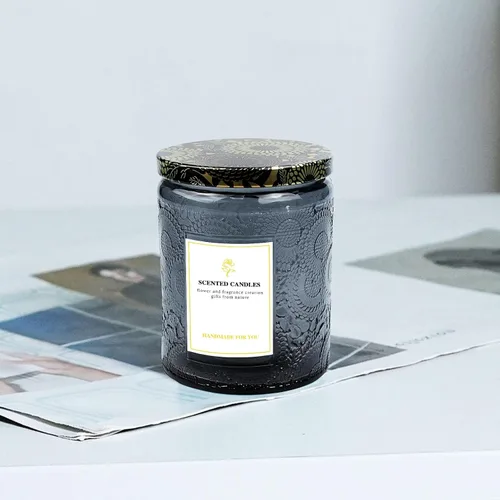 Miniatura 5 de Paquete de 9 tarros de velas en relieve de 8.8 onzas para hacer velas, recipientes de vidrio vacíos con tapas de lata y etiqueta adhesiva, etiqueta