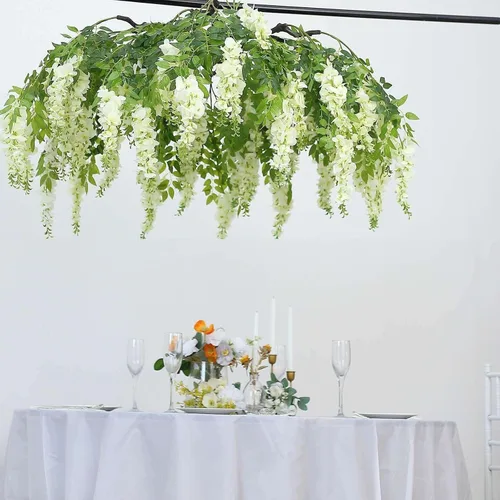 Miniatura 8 de Efavormart 140 cm Crema Artificial de Seda Glicinia Vid Colgante Dosel Redondo, Guirnalda de Flor Candelabro con Ramas Intercambiables