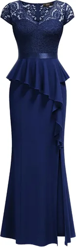 Miniatura 5 de MISSMAY Elegante vestido largo de cóctel con volantes y encaje floral para mujer