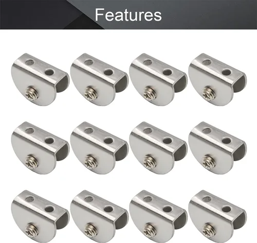 Miniatura 3 de MroMax 12PCS 1.1" x 0.87" x 0.47" (LxWxH) Soporte de estante de vidrio semicírculo ajustable acero inoxidable puerta gabinete clip plateado