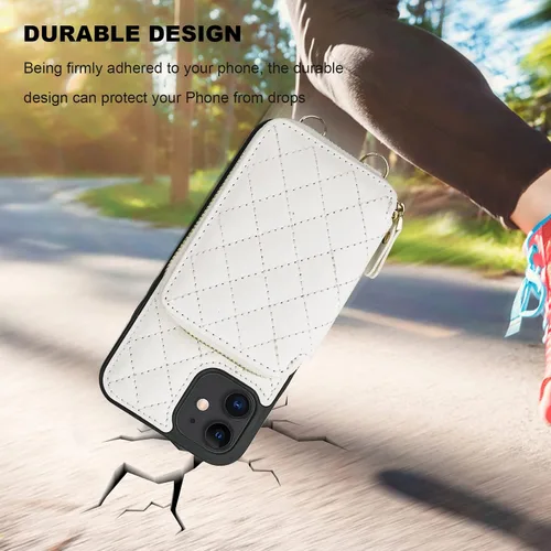 Miniatura 7 de Bocasal Funda tipo cartera cruzada para iPhone 12/12 Pro, bloqueo RFID, de piel sintética, con cremallera, bolso cartera con tapa plegable, funda