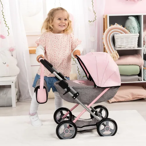 Miniatura 2 de Bayer: Juego de cochecito de muñeca bebé 4 en 1 Conjunto acogedor - Muñecas hasta 45.72 cm (Rosa/Gris) Muñecas bebé Fingir Vestirse Accesorio