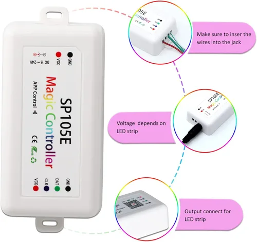 Miniatura 2 de Controlador LED SP105E, controlador Ws2812b para luces LED IC inteligentes como Ws2811 SK6812 Ws2815 Ws2813 APA102, controlador LED inalámbrico