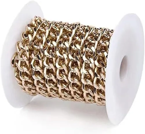 Miniatura 21 de N/C Cadenas de aluminio de 15 pies de eslabones de perlas de imitación, cadena de eslabones trenzados, cadenas de cable cruzado con colgante