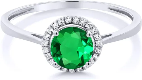 Miniatura 10 de Gem Stone King Anillo de compromiso de boda de oro blanco de 10 quilates con piedra natal y halo de diamantes Redondo de 0.236 in Anillo de oro