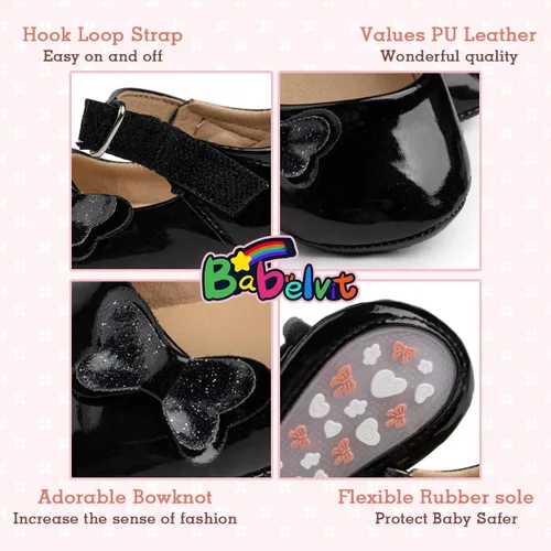 Miniatura 5 de Babelvit Zapatos planos Mary Jane de primera calidad con lazo para bebé, vestido de princesa para boda, zapatos de bautismo, suela de goma, piel