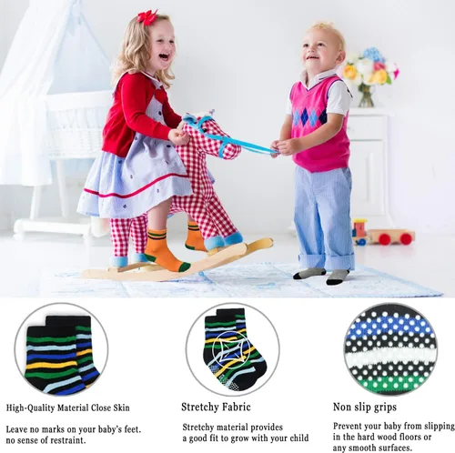 Miniatura 57 de Tphon Calcetines para niños pequeños con empuñaduras, 12 pares de calcetines antideslizantes de algodón para niños y niñas de 1 a 7 años