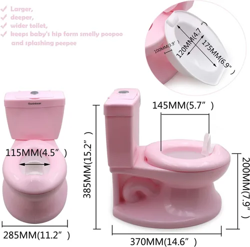 Miniatura 4 de Inodoro clásico portátil rosa realista para niños pequeños con sonido de descarga para silla de bebé asiento infantil [P/N: ET-BABY004-PINK]