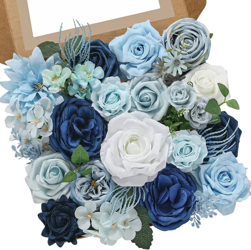 Miniatura 16 de Serwalin 2 Piezas Flores Artificiales Blancas Rosas Falsas Flores de Espuma de Seda Juego de Caja para Manualidades DIY Ramos de Pastel de Boda Un
