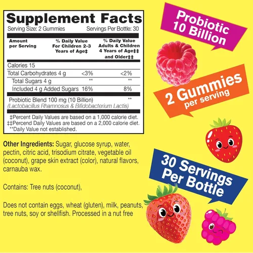 Miniatura 2 de WellYeah Gomitas de probióticos para niños, 10 mil millones de UFC, para la salud intestinal, la salud inmunológica y el apoyo digestivo, suplemento