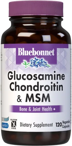 Bluebonnet Nutrition Glucosamina condroitina y MSM, glucosamina, salud ósea y articular*, sin OMG, sin gluten, sin soja, sin lácteos, 120 cápsulas