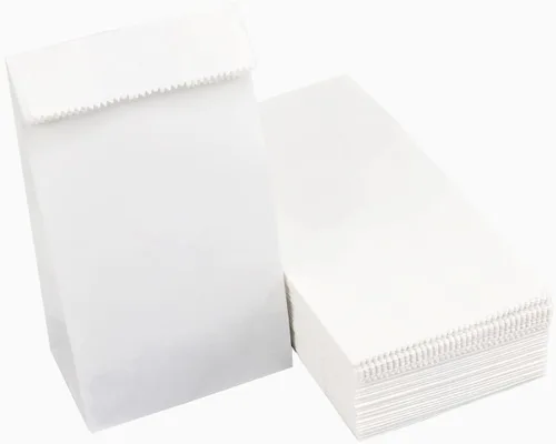 Kslong Pequeñas bolsas de papel blanco, 50 mini bolsas de papel para regalos de fiesta, bolsa de almuerzo de papel a granel para sándwich, palomitas