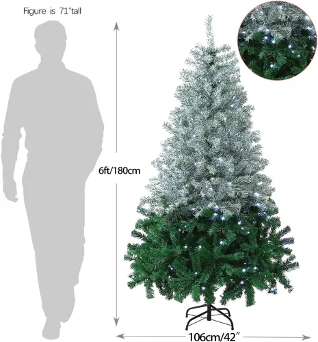 Miniatura 2 de Árbol de Navidad iluminado de 6 pies, árbol de Navidad verde degradado preiluminado con control remoto, luz LED blanca fría, 8 modos, árbol