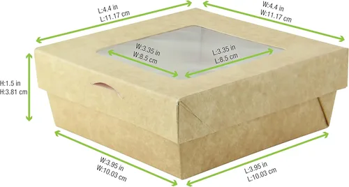 Miniatura 2 de PACKNWOOD 210KRBAK135K - Caja de papel kraft para hornear con tapa de PET, cajas de panadería, cajas de golosinas, cajas de macarrones, cajas