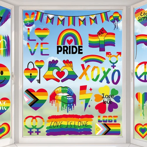 Miniatura 8 de 77 calcomanías para ventana del Día del Padre, 9 hojas de decoración azul para el Día del Padre, calcomanías de doble cara para ventanas de vidrio