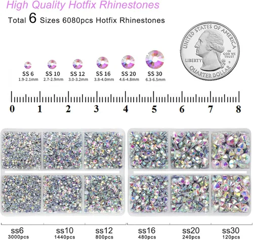 Miniatura 4 de BEADSLAND Hotfix diamantes de imitación, 6080 piezas de diamantes de imitación AB para manualidades en ropa, 6 tamaños mixtos con lápiz de cera