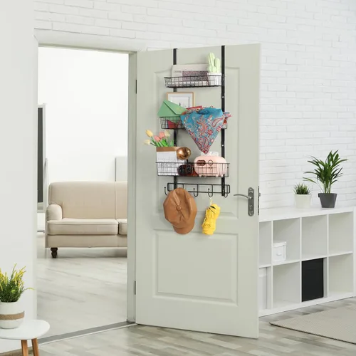 Miniatura 7 de Organizador de Despensa Sobre la Puerta de 3 Niveles Cesta Colgante Estante de Almacenamiento Trasero de la Puerta Repisas de Metal Sobre la Puerta