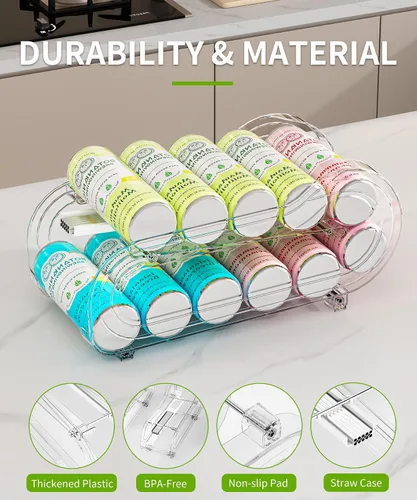Miniatura 6 de Organizador de latas de soda, paquete de 4, organizadores automáticos de latas para refrigerador, dispensador de latas de doble