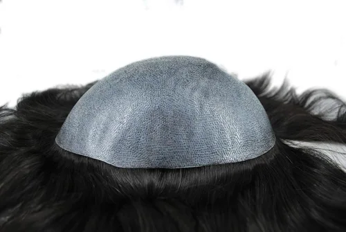 Miniatura 5 de Toupee negro para hombres sistema de cabello humano 1B PU piel postizos inyección (9 * 7 pulgadas)