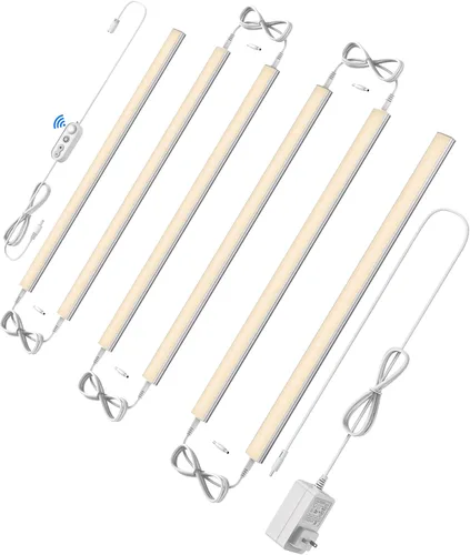 Miniatura 12 de ASOKO Iluminación LED regulable para debajo del armario para cocina, 6 barras de luz LED de 12 pulgadas, luz LED de armario blanca cálida 3000 K, 12