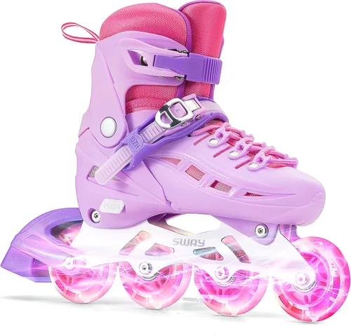 Miniatura 10 de SWAY Patines en línea ajustables en 4 tallas para niñas y niños, todas las ruedas se iluminan, patines en línea para exteriores para niños y jóvenes