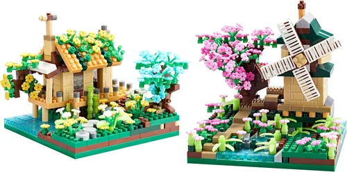 Miniatura 2 de Kadablk Conjunto de Construcción de Microbloques de Casa del Árbol Sakura, Conjunto de Construcción de Modelo de Molino de Viento de Amistad, 1200