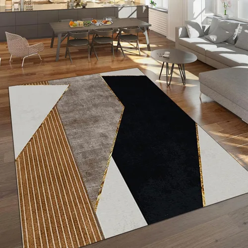 Alfombra decorativa geométrica simple con bloques de color, color negro, blanco, marrón, antideslizante, lavable a máquina, duradera, para Estilo-5