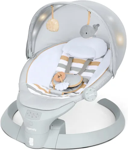 Miniatura 16 de Ingenuity InLighten - Columpio para bebé de 5 velocidades, asiento giratorio para bebé, arnés de seguridad de 5 puntos, sonidos naturales, luces