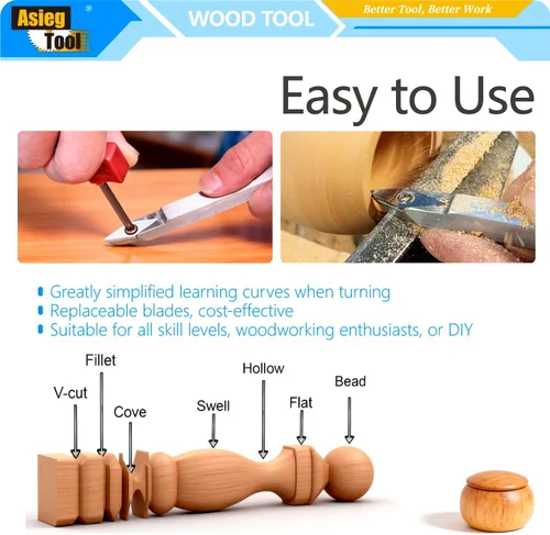 Miniatura 5 de Herramienta de torneado de madera de 19.68 pulgadas, afilada para detallador, torno con punta de carburo, cincel, cuchillas de barra