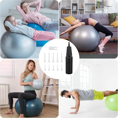 Miniatura 7 de PEUTIER Bomba de bola de ejercicio, bomba de aire para inflables, inflador de mano para bomba de bola de yoga, con 10 tapones de bola de fitness