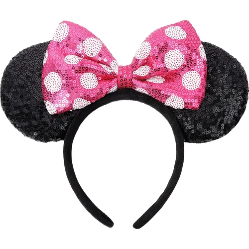 Miniatura 11 de UNSPAZ Diadema de orejas de ratón, orejas de ratón de lentejuelas para mujeres, niñas y niños, diadema de lazo brillante para decoración de fiesta