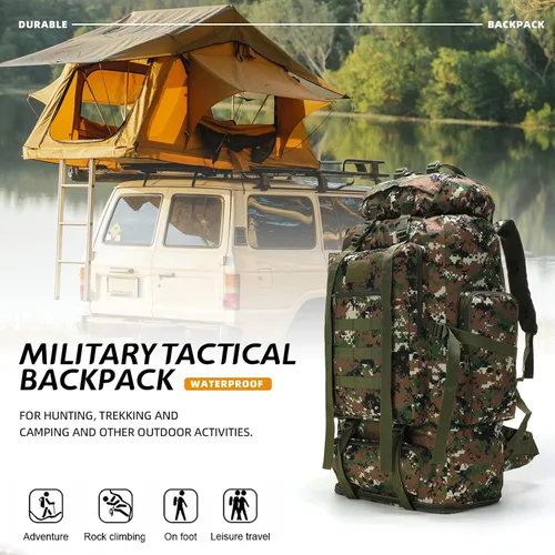 Miniatura 2 de Mochila de senderismo MOLLE de 70L/100L, mochila impermeable para viajes (camuflaje de bosque)