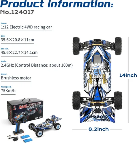 Miniatura 6 de CKYSCHN WLtoys 124017(V2) Coche RC Rápido, 1/12 Coches RC Sin Escobillas, Coches RC Hobby Todoterreno 4x4 a 75km/h para Adultos, Coche RC de Control