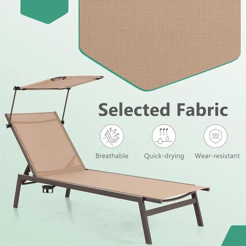 Miniatura 7 de COSTWAY Tumbona para exteriores con sombrilla reclinable ajustable de 6 niveles para patio trasero