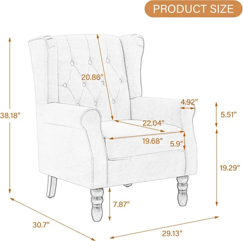 Miniatura 2 de Silla decorativa de respaldo alto, sillón tapizado de tela, silla con respaldo alado para sala de estar, cómodo sofá individual, asiento de lectura