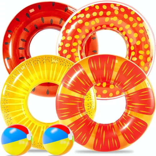 Miniatura 9 de FindUWill Paquete de 6 flotadores de piscina para niños, anillos de natación para piscina (paquete de 4) – 4 flotadores grandes inflables para playa