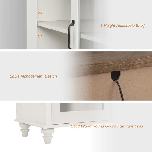 Miniatura 5 de WAMPAT Aparadores Buffet con Puerta de Vidrio, Gabinetes de Almacenamiento de Cocina, Mesas de Bar de Café de Madera, Mesa de Gabinete de Blanco