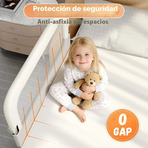 Miniatura 5 de Barandilla de Protección para Cama de Niños Pequeños - Rieles de Seguridad para Cama de Bebé Plegables y de Altura Ajustable de 32 Pulgadas