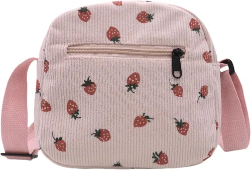 Miniatura 22 de Bolso cruzado de pana de fresa para mujeres y niñas, bonito bolso de mano con diseño de fresa, bolso de mensajero pequeño, bolso de hombro