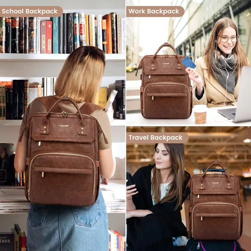 Miniatura 6 de LOVEVOOK - Mochila para laptop para mujer, mochila de moda para mujer.., Rojo Marrón, 15,6 pulg., Mochilas de viaje